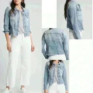 For‎ the Republic Kara Frayed Denim Jacket size  S Blue Frayed Cotton